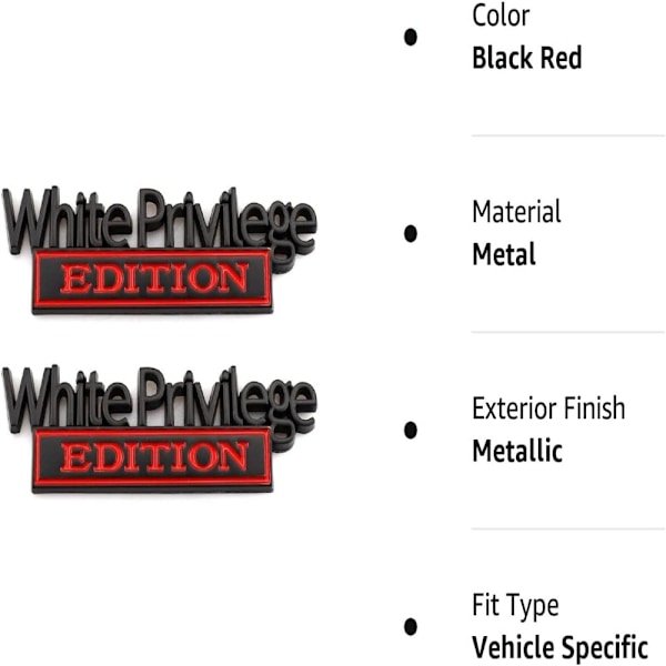 2 st White Privilege Edition emblem 3D metalllogotyp bilmärke