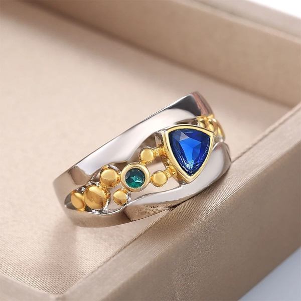Zirkonring ihålig infälld ring BLÅ 6 blue 6