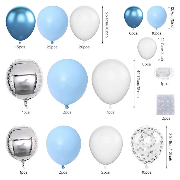 Blå Sølv Ballon Bue Kit Garland Kit Sølv Konfetti