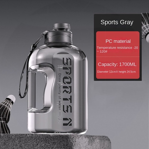 Sport Vandflaske Sport Flaske GRÅ 1,7L 1,7L GREY 1.7L-1.7L
