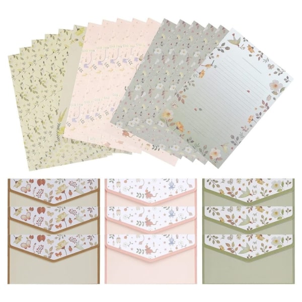Brevpapper och Kuvert Set med Vintage Blommönster