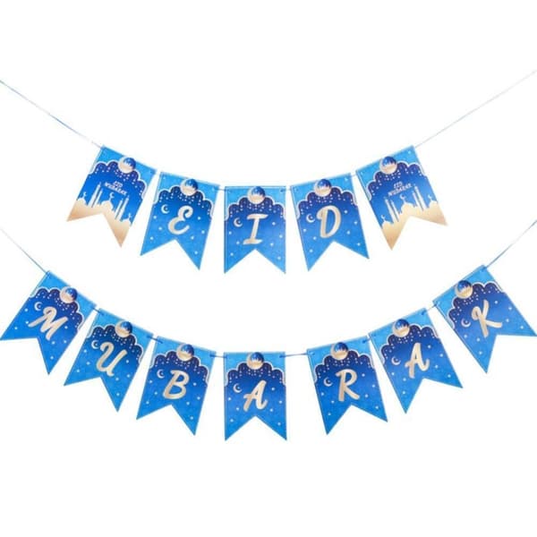 Väggbakgrund Blå Banner Eid Mubarak