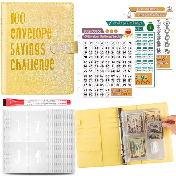 100 Kuvert Utmaning Pärm Kuvert Besparingsutmaningar yellow style1-style1