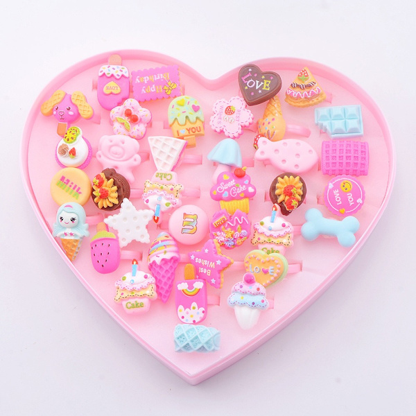 36 kpl Lasten sarjakuvasormukset, Candy Flower set Style 4