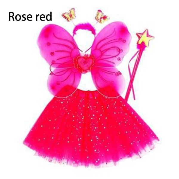 4st/ set Fairy Wing Kjol Princess Kostym Set ROSE RED rose red