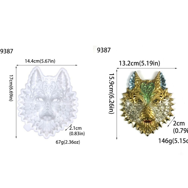 3D Ulvehoved Dyr Silikone Resin Forme Store Dyr Resin