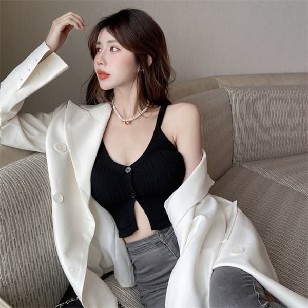 Strikket Camis Spaghetti Vest SORT black