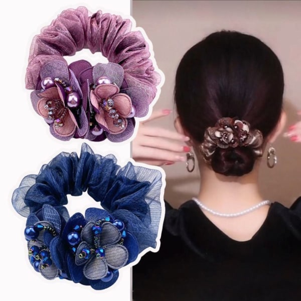 Flower Hair Scrunchies Elastiske hårbånd SORT Black