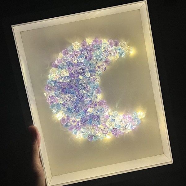 Håndlaget krystall fotorammesett DIY krystallrammesett BLÅ blue moon-moon