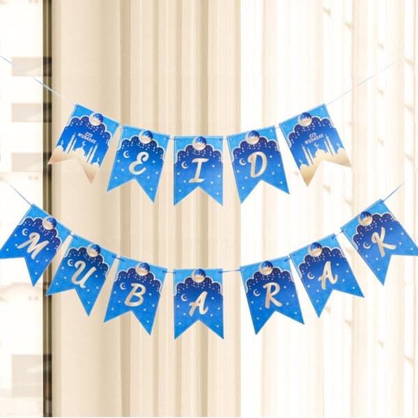 Seinän taustakuva sininen banneri Eid Mubarak