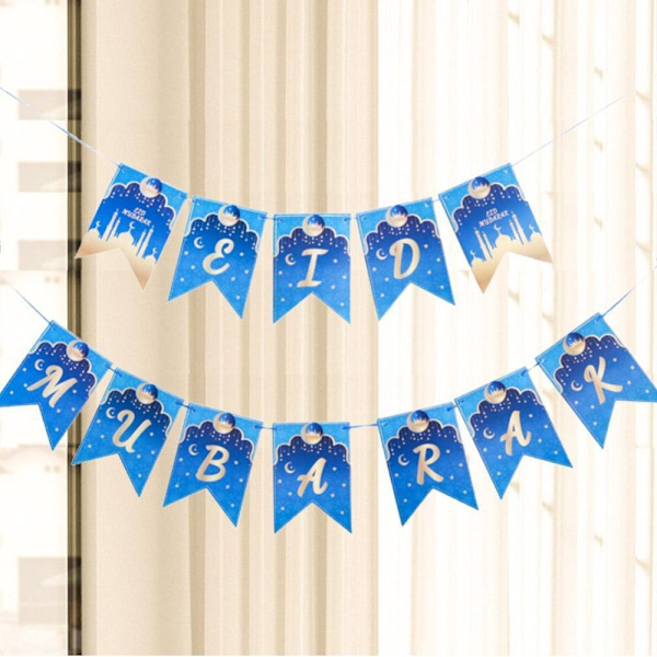 Väggbakgrund Blå Banner Eid Mubarak
