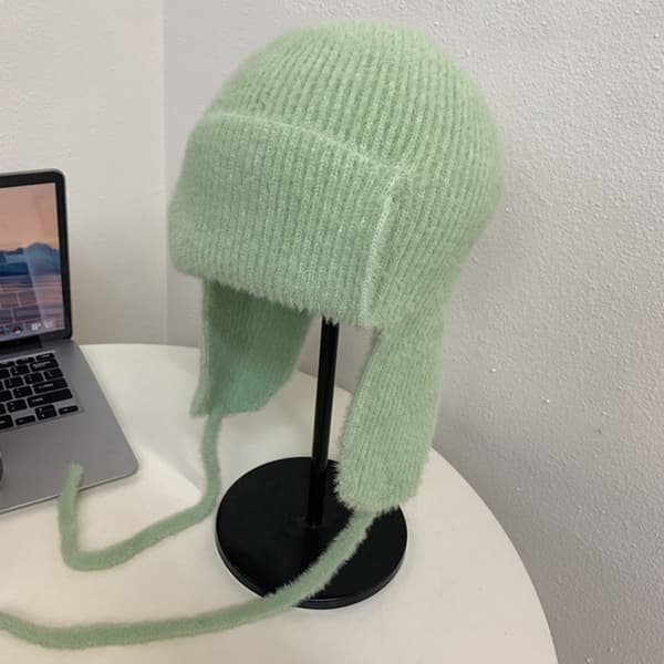Vintervärmande mössor stickad trappermössa GRÖN Green