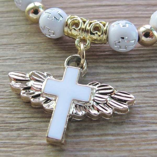 Angel Wing Cross Armband Ängel Rosenkrans Armband VIT white