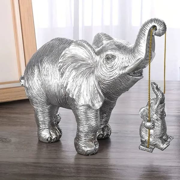 Elefantfamiljstaty Gungande Elefantfigur SILVER Silver