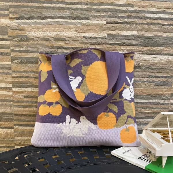 Stickade axelväskor Virkad väska LILA purple