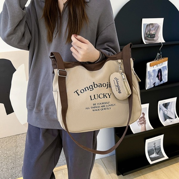 Lærredstaske i koreansk stil med stor kapacitet mulepose GRØN green