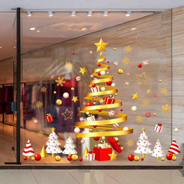 Jul statiske klistermærker Guld Xmas Tree Snoeflake Stars Decal