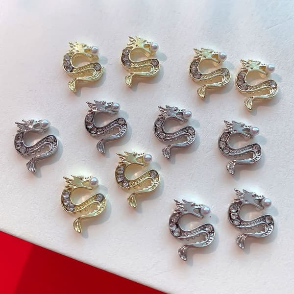 10 stk. Neglepynt Drage Neglekunst SØLV Silver