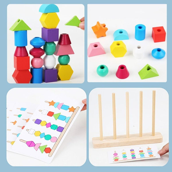 Montessori träleksaker pusselspel Färgglada pärlor