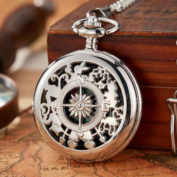 Kompassi watch arabialaiset numerot Quartz watch HOPEAA silver
