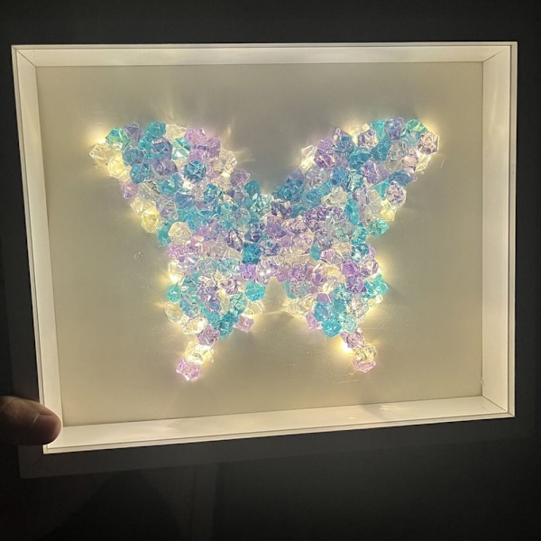Håndlaget krystall fotorammesett DIY krystallrammesett BLÅ blue butterfly-butterfly