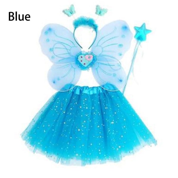 4stk/sett Fairy Wing Skjørt Prinsesse Kostymesett BLÅ blue
