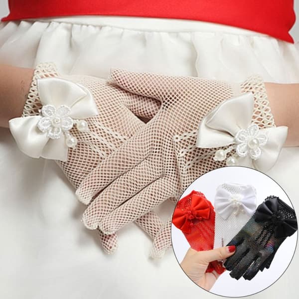 Børne Bryllupshandsker Blonde Mesh Handsker HVIDE White