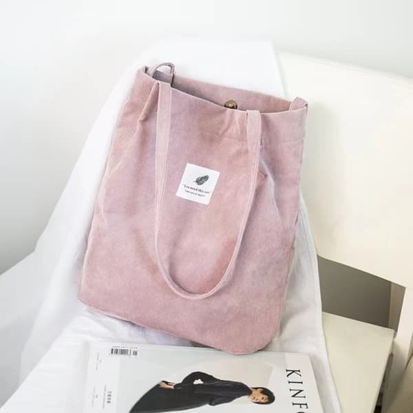 Canvas Corduroy Tote Tasker til Kvinder Håndtaske Damer SORT Black