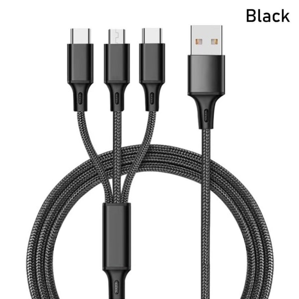 3-in-1 nopea USB latauskaapeli Puhelinlaturi MUSTA Black