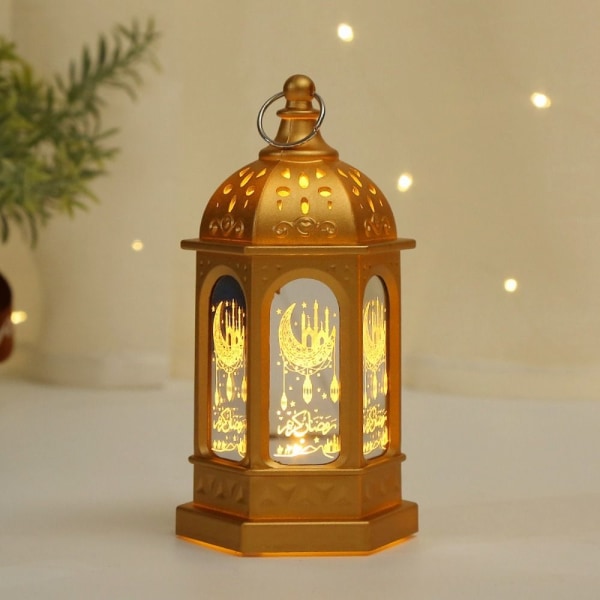 EID Mubarak Lighting Ornament Bærbar LED Palace Lantern Gold