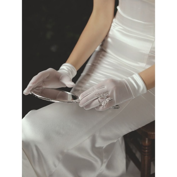 Kvinders korte satinhandsker Brides Bridesmaid Finger Handsker SORT Black