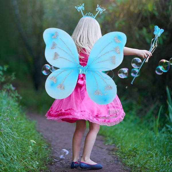 3 stk/sett Barn sommerfugl pannebånd vinger Prinsesse kostymesett RØD Red