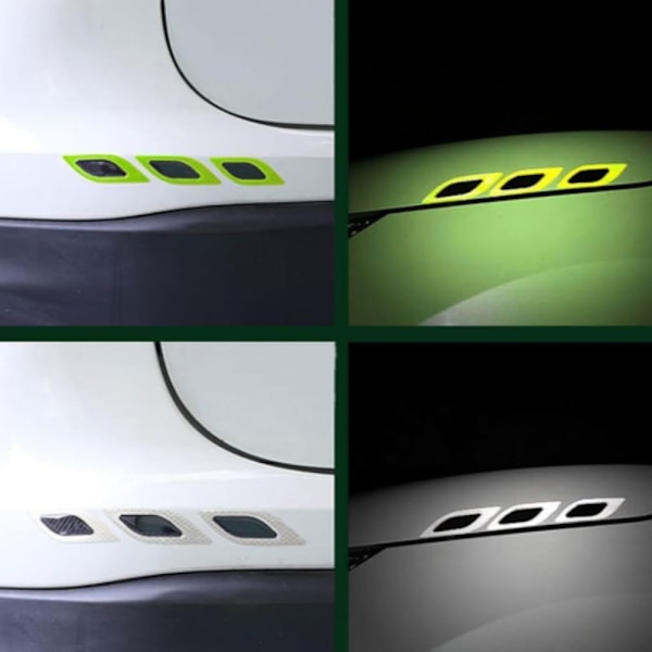 12 stk/2 sæt Carbon Fiber Reflekterende Sticker 3D Reflekterende White