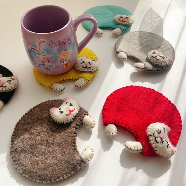 Håndlavet uldfiltunderlag Cute Animal Cup Mat B B B