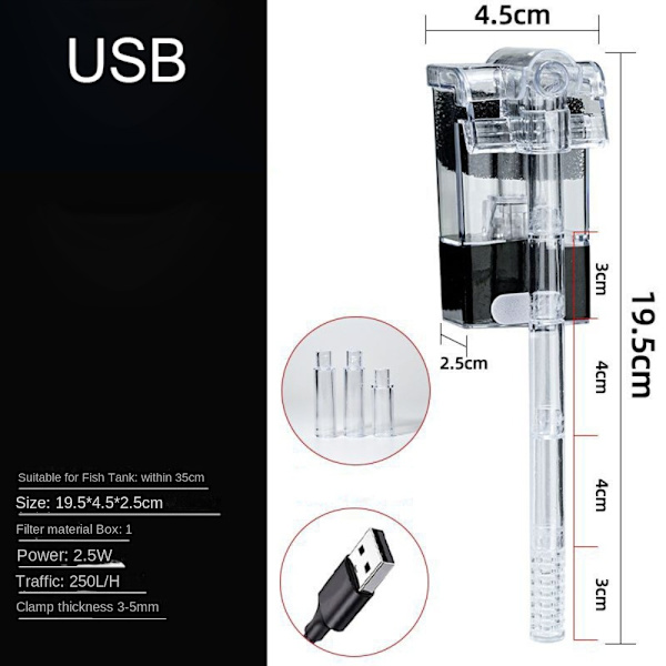 Vattenfall Fish Tank Filter Akvarium syrepump USB USB USB