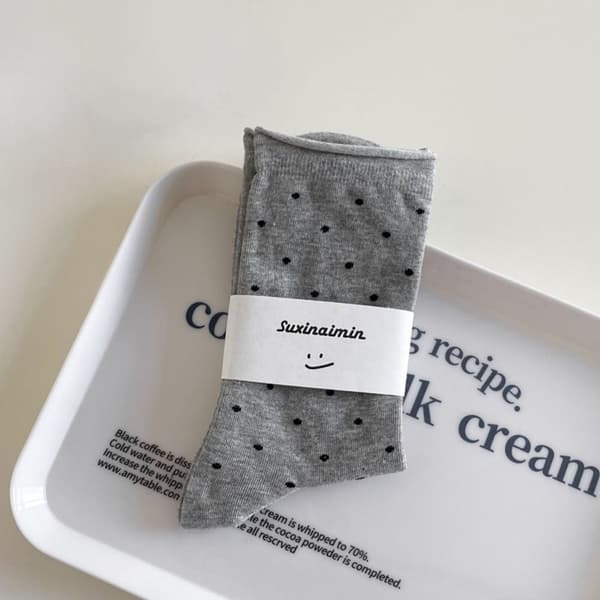 1 par Dot Print Lange Strømper Bomuldsstrømper SORT black