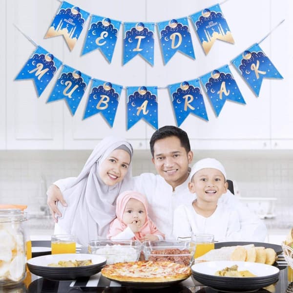 Seinän taustakuva sininen banneri Eid Mubarak