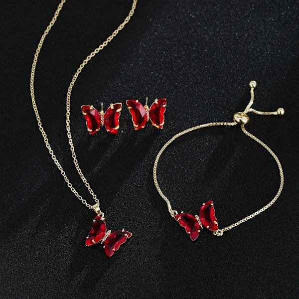 Fjärilsarmband Halsband Fjärilshalsband Set RÖD red