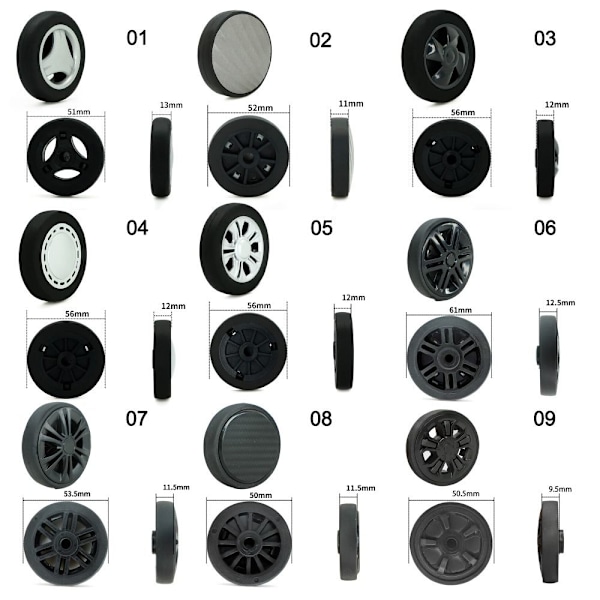 2 stk Kufferthjul Udskift hjul 61X18MM13 13 61x18mm13