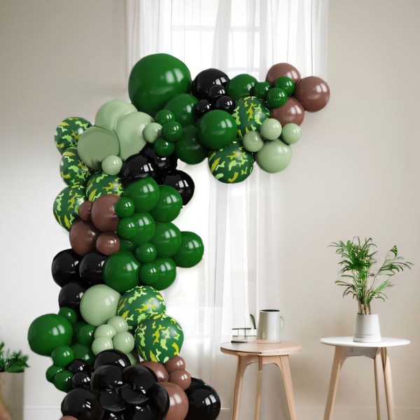 Army Party Dekorationer Kamouflage Ballong Garland Kit Palm