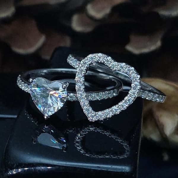 Hjerte Fuld Diamant Ring Sæt Stabelbar Ring STØRRELSE 7 STØRRELSE 7 size 7