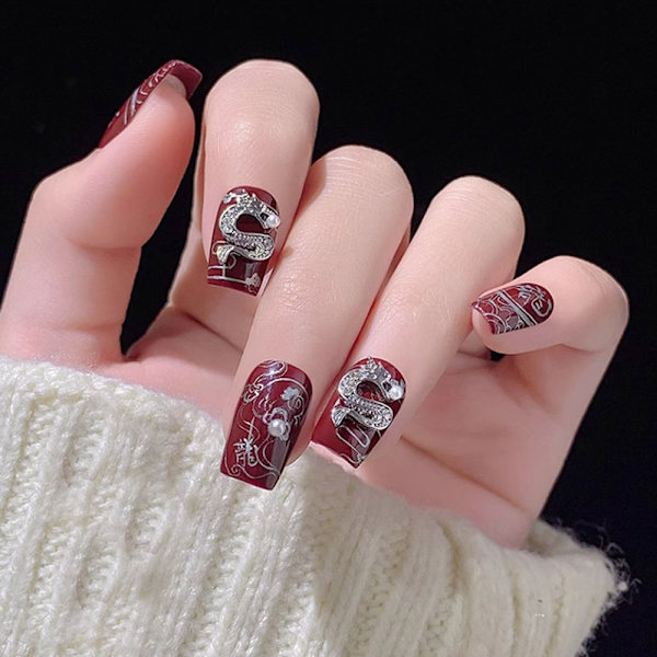 10st Naglar Ornament Dragon Nail Art SILVER Silver