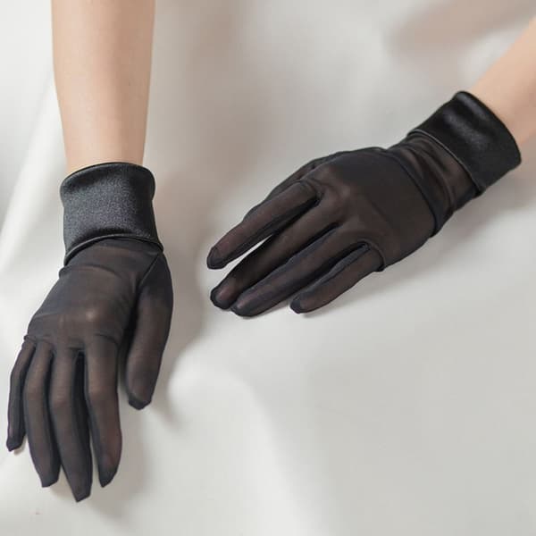 Korte satinhandsker til kvinder, brude, brudepiger, fingerhandsker, SORT Black