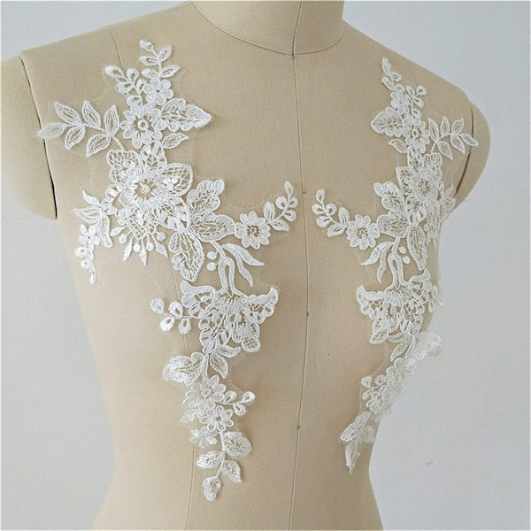 1 Par Lace Applique Patch Spejl Blomst Blad Broderi Blonder