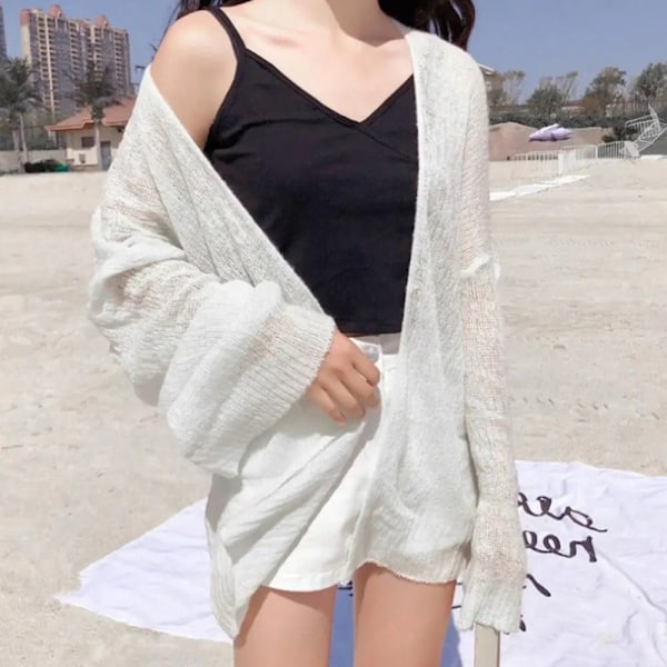 Sommerstrikket cardigan tynd cardiganfrakke SORT Black