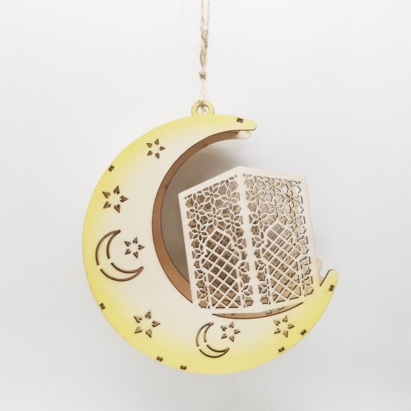 Eid Mubarak Moon Lamp Hängande Lykta Pendel Trä A A