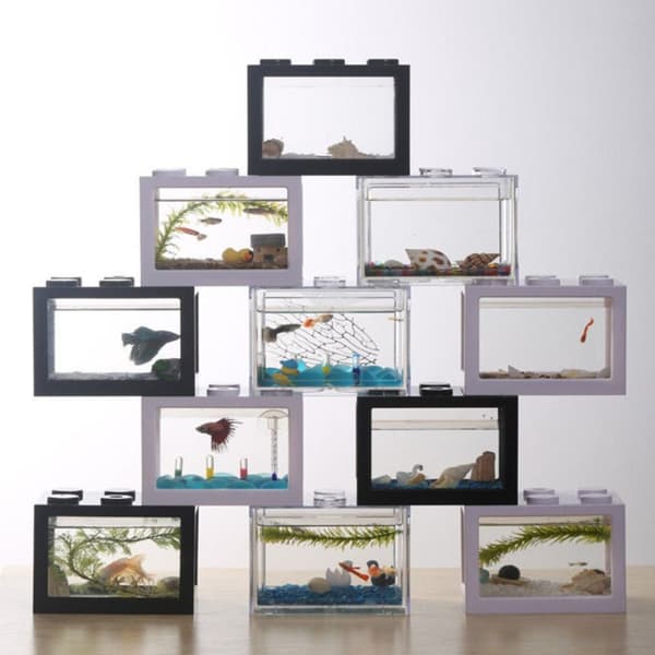 Betta Fisk Tank Byggeklods Akvarium SORT SORT black
