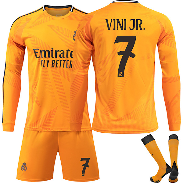 2024-2025 Real Madrid Udebanesæt Børn Voksen Langærmet Fodboldtrøje Jersey Vinicius Nr. 7 VINI JR 22