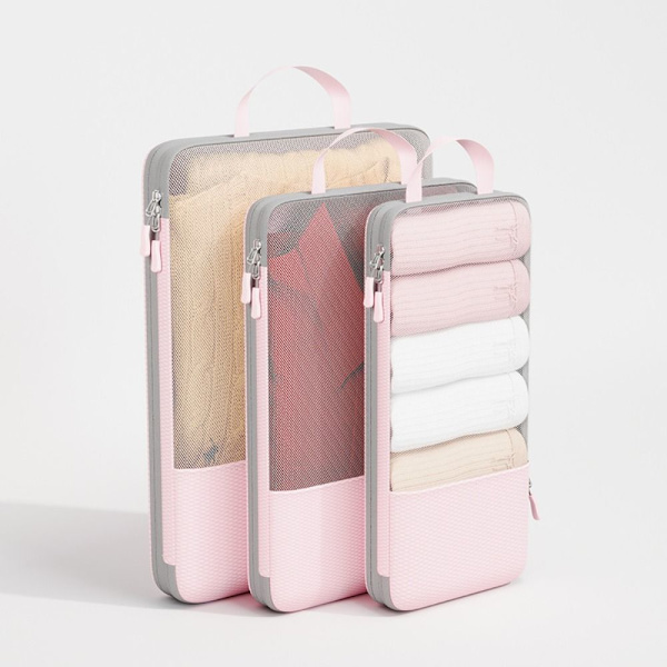 3 stk/sæt Rejsetaske Sammenfoldelig opbevaringstaske PINK pink