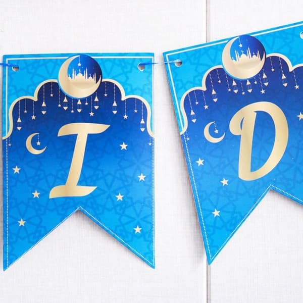 Veggbakgrunn Blå Banner Eid Mubarak